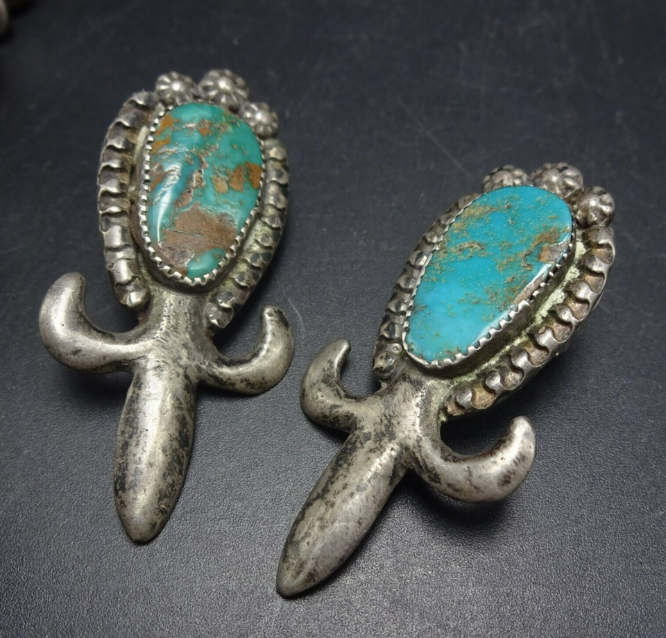 OLD PAWN 1940s Sterling Silver TURQUOISE Squash Blossom NECKLACE