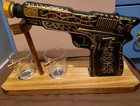 Glass Hand Painted Pistol Whiskey Gun Decanter & Pistol Shot Glasses Set, With 2 — photo 2