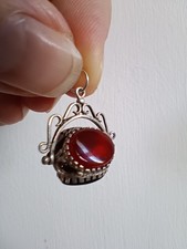Vintage silver triple-sided spinning fob pendant – Carnelian, Bloodstone, Onyx