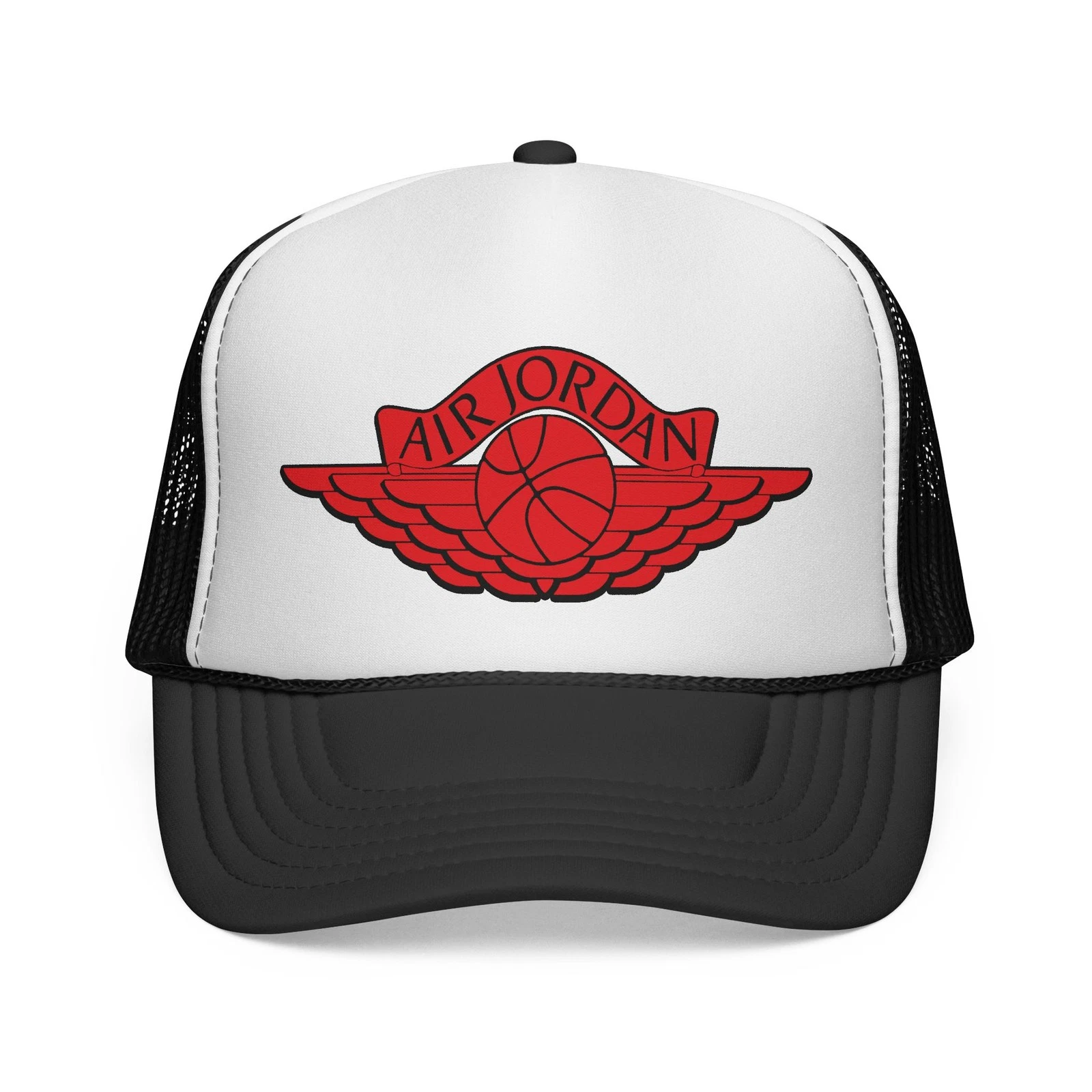 Vintage Jordan Wings logo Retro styled Trucker Hat Red/ Black