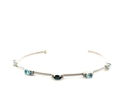 7.25  MCGI 925 Sterling Silver London Blue Topaz Flex Cuff Bracelet 6.2g