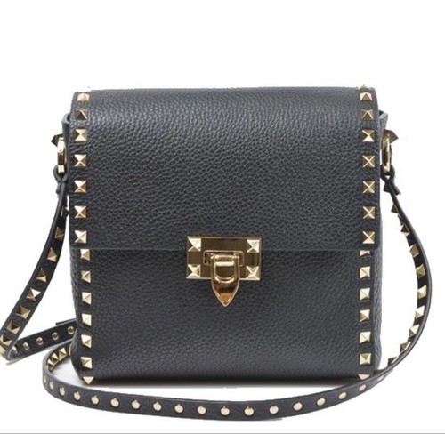 VALENTINO GARAVANI Women Rockstud Grain Calf Shoulder bag Black Gold from japan