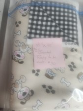 Cotton Dog Print Fabric 45" x 45" Beige/Black/White Blanket or Quilt