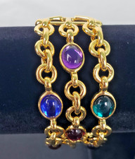 Joan Rivers Triple-Strand Gold Tone Chain w/Multicolor Cabochon Stones Bracelet