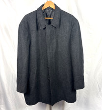 CHAPS Wool Blend Dress Winter Overcoat Men 48L Grey Herringbone Hidden Buttons