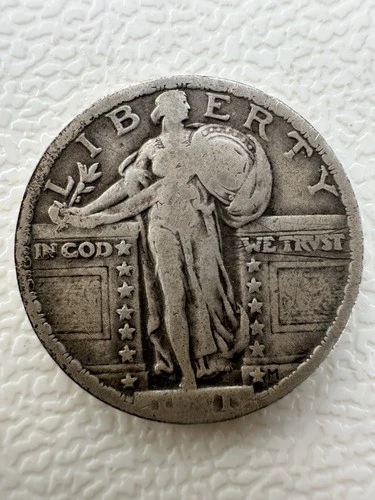 1921 25C Standing Liberty Silver Quarter Rare Key Date Fine 4 Digit Weak Date