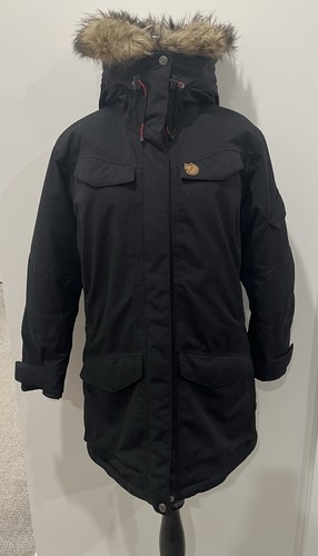 Fjällräven Nuuk Parka Jacke Damen Medium schwarz Full Zip Fell Kapuze Winter