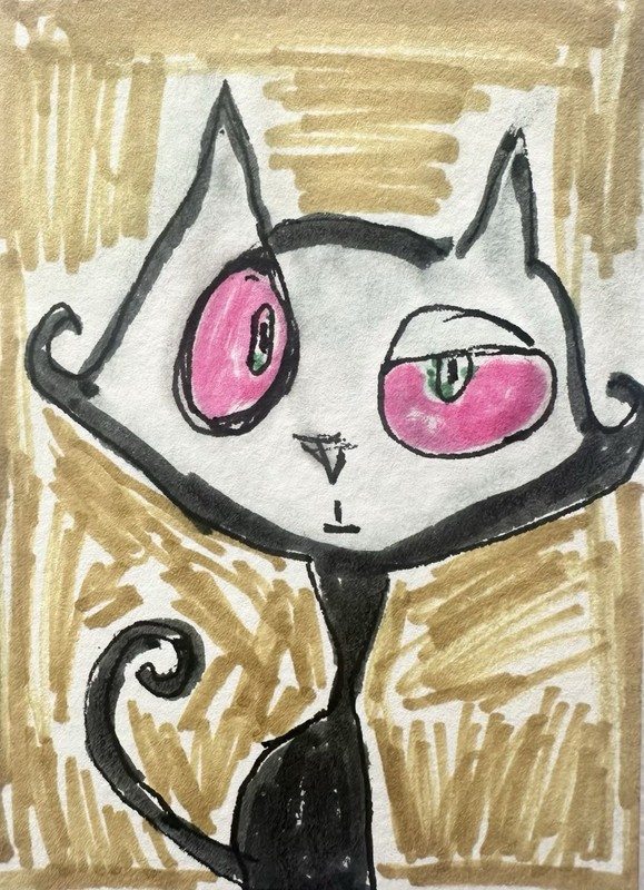 Original ACEO Painting Cat Miniature Art Card By Carole Collins M11