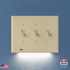 SnapPower SwitchLight Triple-Gang Wall Plate LED Night Light Ivory Toggle