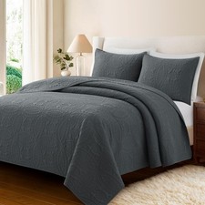 Safonory Quilt Set Full/Queen Size 90x96, Dark Grey - Summer Thin Soft Coin Pat