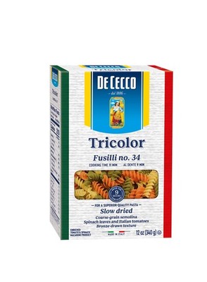 Tri-Color Pasta, Fusilli No.34, 12 Ounce