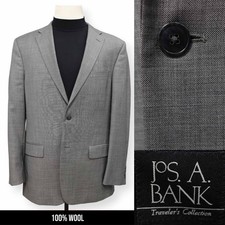 JOS A BANK mens solid gray 100 WOOL sport coat suit jacket blazer 43 L