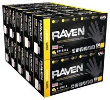 10 Pack SAS Safety 66517 Raven 6 mil Black Nitrile Disposable Gloves 7 Mil - ...