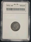 1910 AU 58 Barber Dime Anacs Old Soapbox Holder Nice Color