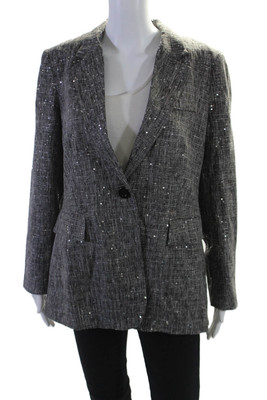Insight Womens Holiday Sparke Sequined Blazer Jacket Black White Size 2