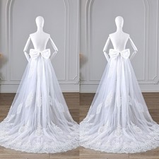 White Tulle Wedding Detachable Beach Bridal Sweep Train Ivory Rmovable Overskirt