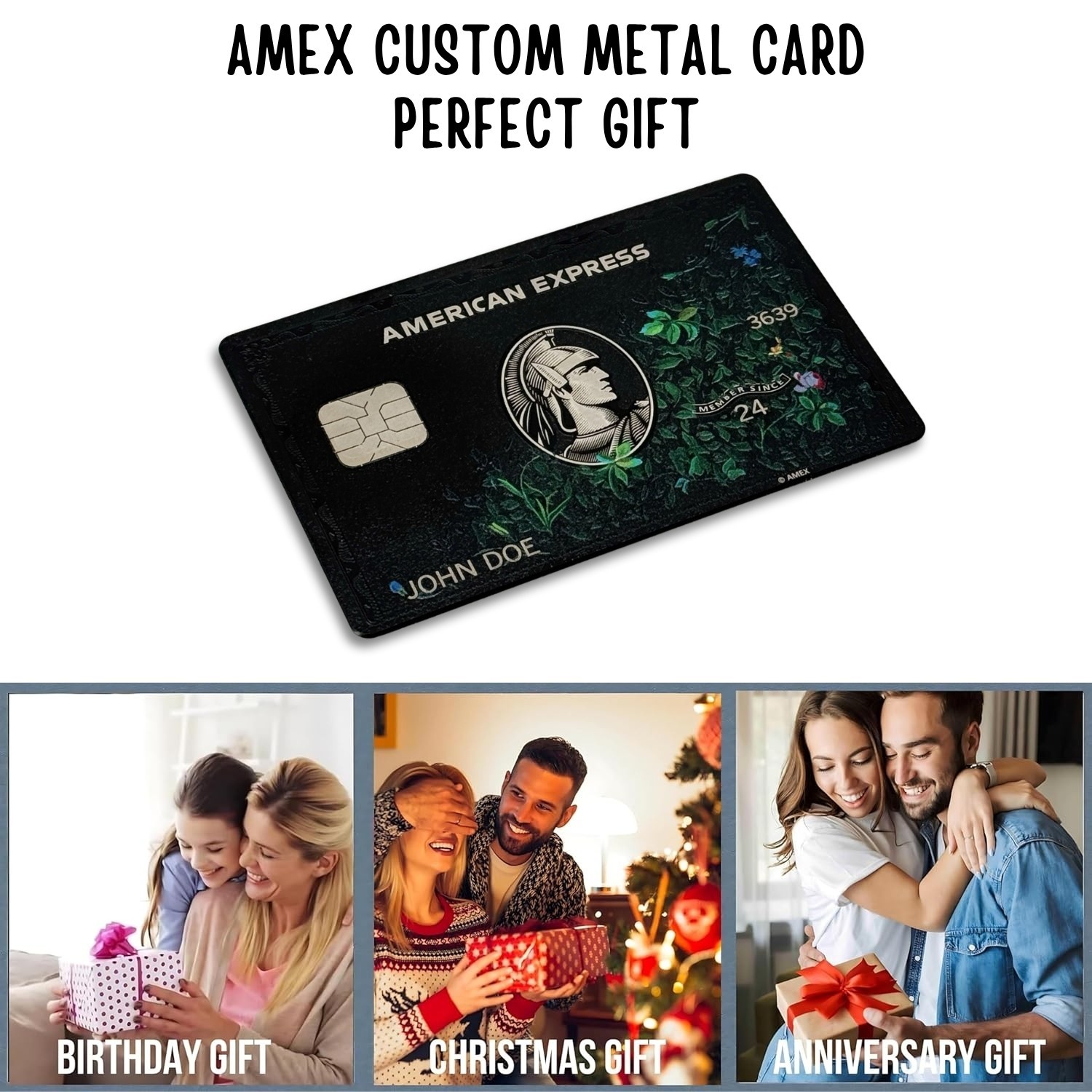 Customized Centurion AMX Floral Black Metal Card Design with Small & Big Chip