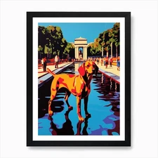 A Painting Of A Dog In Parque Del R Framed Wall Art Poster Canvas Print Picture