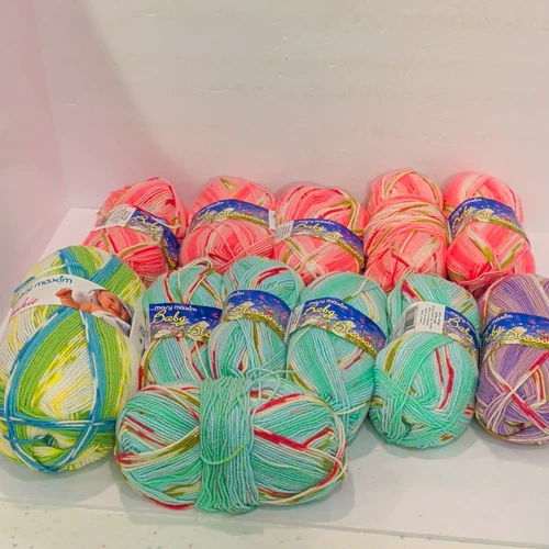 Mary Maxim Baby Blossoms Blankie Variegated Acrylic Worsted Yarn Lot 12 Crochet  - product listing photo