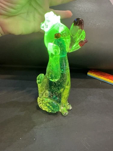 Vintage Murano Poodle Glass Figurine Uranium Vasoline Green, Blue, Gold Flecks