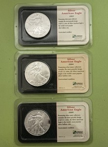 Three (3) American Eagle Dollar Uncirculated 1 oz .999 Silver, Littleton