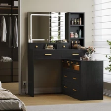 Uforic Vanity Desk w/LED Mirror & Power Outlet 65" Large Makeup Vanity w/10