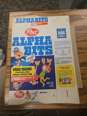 Vintage 1968  Post Alpha-Bits Cereal Box, Country Store Offer, NOS Factory Flat