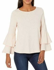 Ella Moss Slub Women's Cora Feminine Two Tier Sleeve Pink Blouse Cotton Medium