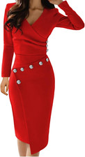 Women's Deep V Neck Bodycon Midi Dress for Casual Work and Parties
