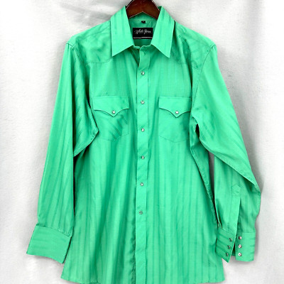 VTG White Horse Shirt Mens Large Pearl Snap Western 90s y2k Striped Rodeo READ