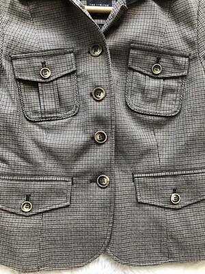 EUC The Limited Blazer Button Brown Houndstooth Lined Military 