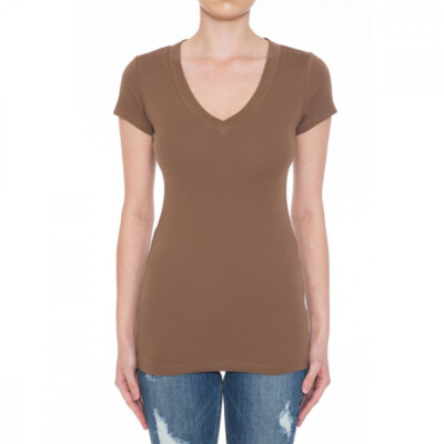 Women's Premium Soft Cotton Knit Basic T-Shirt V-Neck Short Sleeve Solids Fitted
