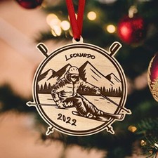 Personalized Snowboarding Wood Plastic Ornament - Custom Name Skier Ornament, Sk