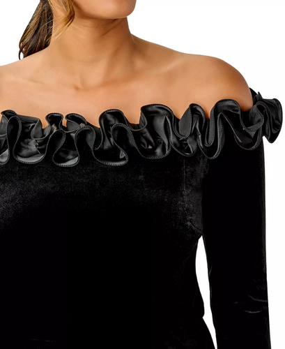 Adrianna Papell Women's Velvet Ruffled Off-The-Shoulder Top 5C 2656 - Bild 3 von 5