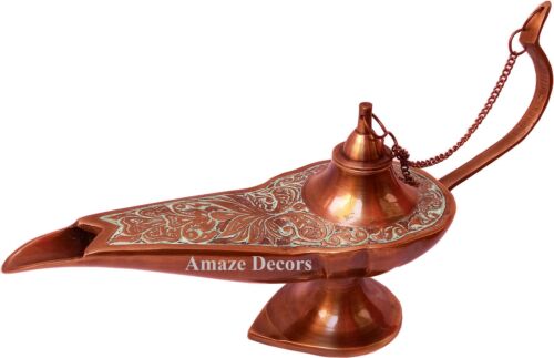 Patina Antique Finish 10" Brass Genie Oil Lamp Collectible Aladdin Chirag - Zdjęcie 1 z 6