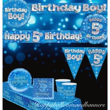 Age 5 / 5th birthday blue silver themed party decorations & table decorations