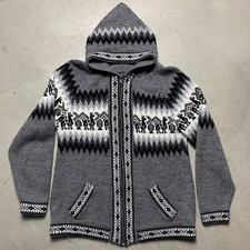 Vintage Navajo Aztec Zip Cardigan Pockets Gray Western Sweater 90s Womens Small