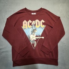 AC DC Sweatshirt Mens L Burgundy Long Sleeve Pullover Crew Neck Retro Rock