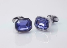 Classic Men Special Transparent Emerald Blue Stone Excellent Silver Cuff Links