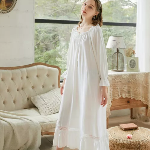 Sexy New Ladies Pyjamas Victorian Vintage Long Sleeve Nightdress-Size-S-XL B1 - Picture 5 of 11