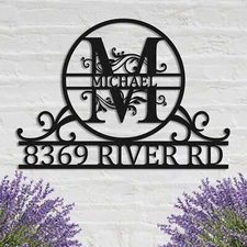 Personalized Address Metal Sign, Monogram Wall Decor, custom last name sign