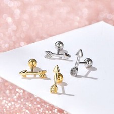 925 Sterling Silver Cute Arrow Helix Tragus Stud Earrings A4214