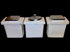 Lot Of 3 Antique Deco Parlor Diner Ice Cream Hall Porcelain Containers W/ Scoop