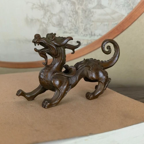 Chinesische Bronze Drachen Figur Statue Sammlerstück Tee Haustier Tischdeko - Bild 5 von 10