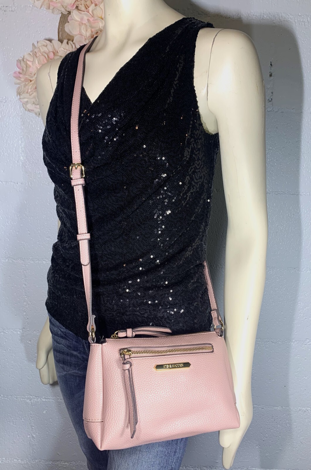 Steve Madden Pebbled Leather Crossbody Purse Pink Gem