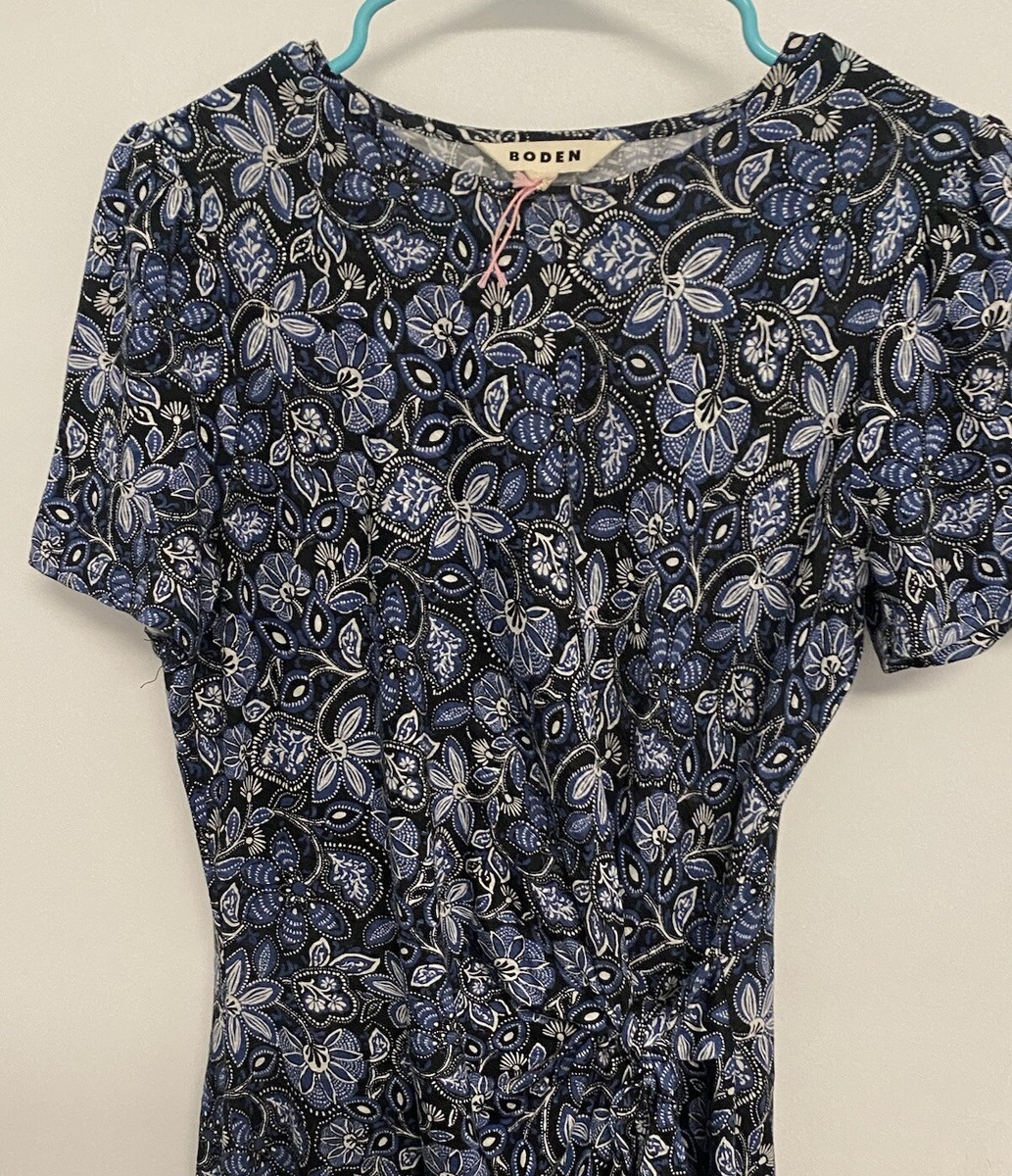 BODEN Knot Front Jersey Knit Midi Dress Blue Floral Print 8P | eBay