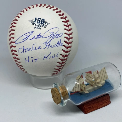 Pete Rose signed Rawlings Reds Logo Baseball Inscribed Rare Auto JSA COA A2264