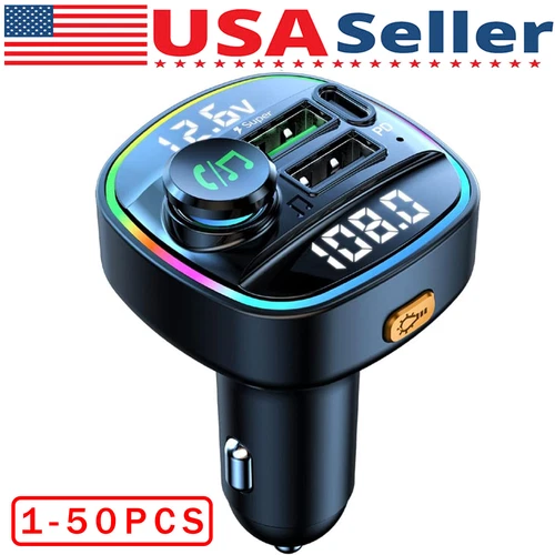 Bluetooth 5.0 Car Wireless FM Transmitter Adapter USB PD Charger AUX Hands LOT