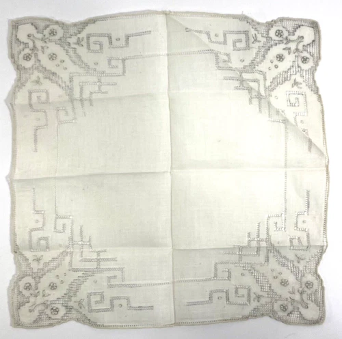 Vintage Handkerchief Ivory Cotton Lawn Floral Embroidery Drawnwork Bridal