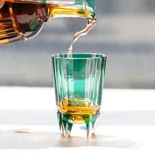 Edo Kiriko Drinking Glass Old Fashioned Crystal Shot Glass For Bourbon 9oz Green